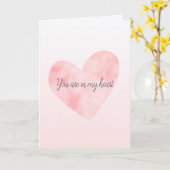 赤面ピンクウォーターカラーハート カード (黄色い花)