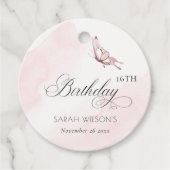 赤面ピンクウォーターカラーバタフライエイジ誕生日 フェイバータグ (正面)