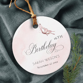 赤面ピンクウォーターカラーバタフライエイジ誕生日 フェイバータグ