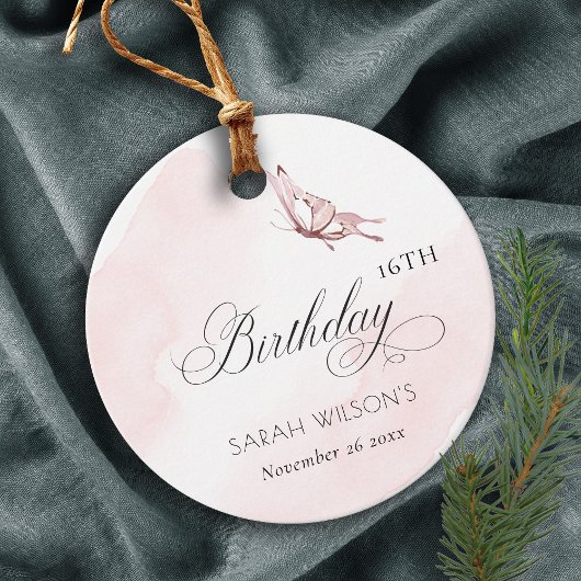 赤面ピンクウォーターカラーバタフライエイジ誕生日 フェイバータグ