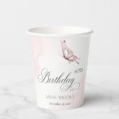 赤面ピンクウォーターカラーバタフライエイジ誕生日 紙コップ (裏面)