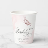 赤面ピンクウォーターカラーバタフライエイジ誕生日 紙コップ (正面)