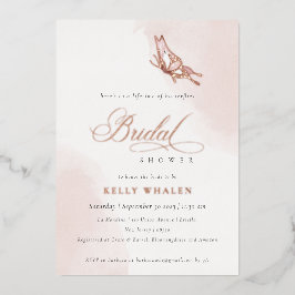 赤面ピンクウォーターカラーバタフライブライダルシャワー 箔招待状