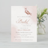 赤面ピンクウォーターカラーバタフライブライダルシャワー 箔招待状 (立ち正面)