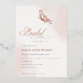 赤面ピンクウォーターカラーバタフライブライダルシャワー 箔招待状