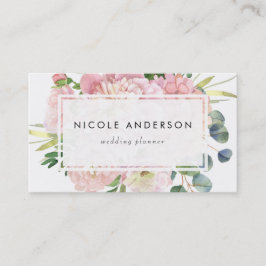赤面ピンクウォーターカラーバラとアジサイ 名刺