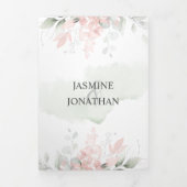 赤面ピンクウォーターカラーバラセージグ葉リーン 三つ折り招待状 (カバー)