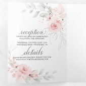 赤面ピンクウォーターカラーバラセージグ葉リーン 三つ折り招待状 (内部最初)