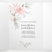 赤面ピンクウォーターカラーバラセージグ葉リーン 三つ折り招待状 (内部中)