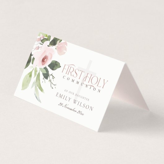 赤面ピンクウォーターカラーバラファーストホーリーコミュニオン (裏面)