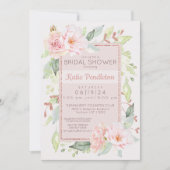 赤面ピンクウォーターカラーバラフェミニンブライダル 招待状 (正面)