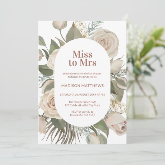 赤面ピンクウォーターカラーバラフローラブライダルシャワーイン 招待状 (スタンド正面)