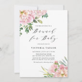 赤面ピンクウォーターカラーバラフローラブランチベビー 招待状 (正面)