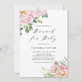 赤面ピンクウォーターカラーバラフローラブランチベビー 招待状