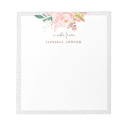 赤面ピンクウォーターカラーバラフローラブーケ枠 ノートパッド