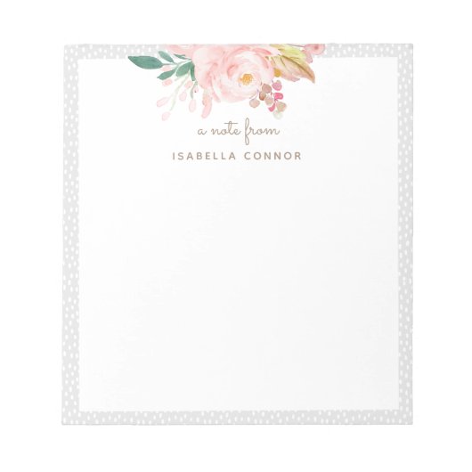 赤面ピンクウォーターカラーバラフローラブーケ枠 ノートパッド (正面)