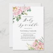 赤面ピンクウォーターカラーバラフローラベビー散布 招待状 (正面)