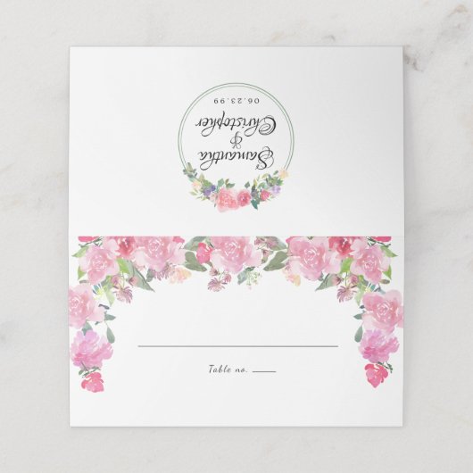 赤面ピンクウォーターカラーバラフローラ結婚ズ プレイスカード (外部開封)