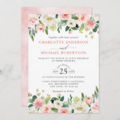 赤面ピンクウォーターカラーバラフローラ結婚ズ 招待状 (正面/裏面)