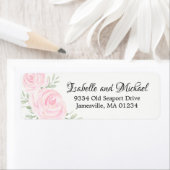 赤面ピンクウォーターカラーバラ差出人住所ラベル ラベル (インサイチュ)