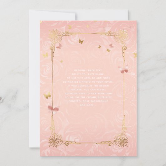 赤面ピンクウォーターカラーバラ金ゴールドキンセアニェラ 招待状 (裏面)
