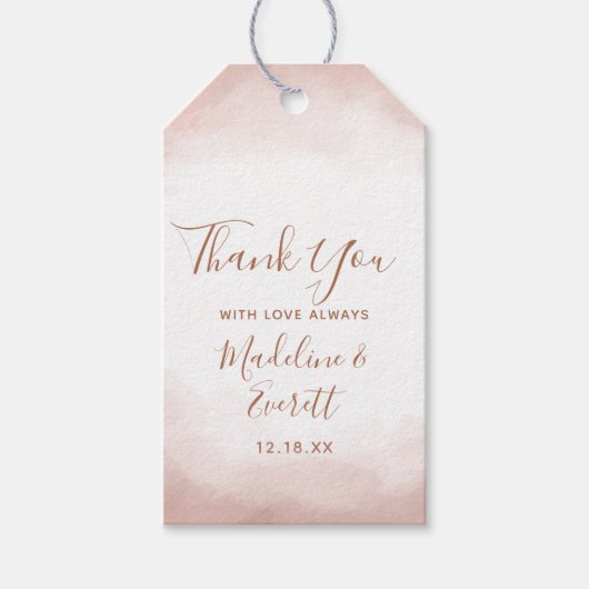 赤面ピンクウォーターカラーバラ金ゴールド結婚ズサンキューズ ギフトタグ (正面)