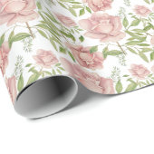 赤面ピンクウォーターカラーバラ ラッピングペーパー (ロールコーナー)