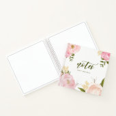 赤面ピンクウォーターカラーバラ&牡丹パーソナライズされた ノートブック (内部)