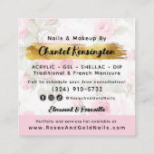 赤面ピンクウォーターカラーバラ&金ゴールドシャビーシック スクエア名刺 (裏面)