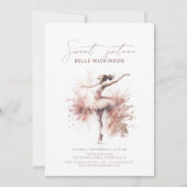 赤面ピンクウォーターカラーバレリーナスウィート16誕生日 招待状 (正面)