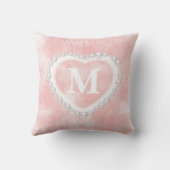 赤面ピンクウォーターカラーパールハートモノグラム クッション (裏面)