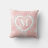 赤面ピンクウォーターカラーパールハートモノグラム クッション (正面)