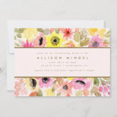 赤面ピンクウォーターカラーフラワーガーデンベビーシャワー 招待状 (正面)