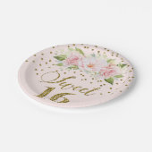 赤面ピンクウォーターカラーフラワーズスイート16誕生日 ペーパープレート (アングル)