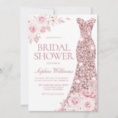 赤面ピンクウォーターカラーフラワーズドレスブライダルシャワー 招待状 (正面)