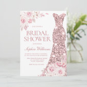 赤面ピンクウォーターカラーフラワーズドレスブライダルシャワー 招待状 (スタンド正面)