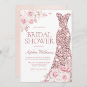 赤面ピンクウォーターカラーフラワーズドレスブライダルシャワー 招待状 (正面/裏面)