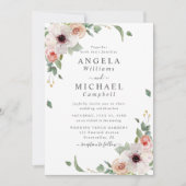 赤面ピンクウォーターカラーフラワーズボタニッ結婚クス 招待状 (正面)