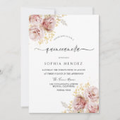 赤面ピンクウォーターカラーフラワーズラブリーキンセアニェラ 招待状 (正面)