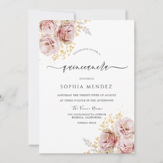 赤面ピンクウォーターカラーフラワーズラブリーキンセアニェラ 招待状 (正面)