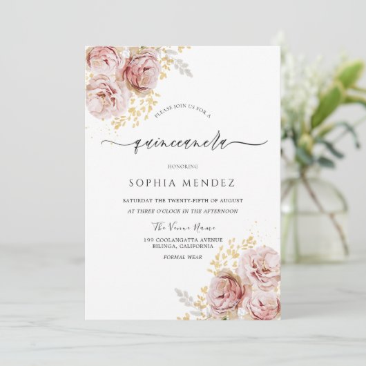 赤面ピンクウォーターカラーフラワーズラブリーキンセアニェラ 招待状 (スタンド正面)