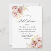 赤面ピンクウォーターカラーフラワーズラブリーブライダルシャワー 招待状 (正面)