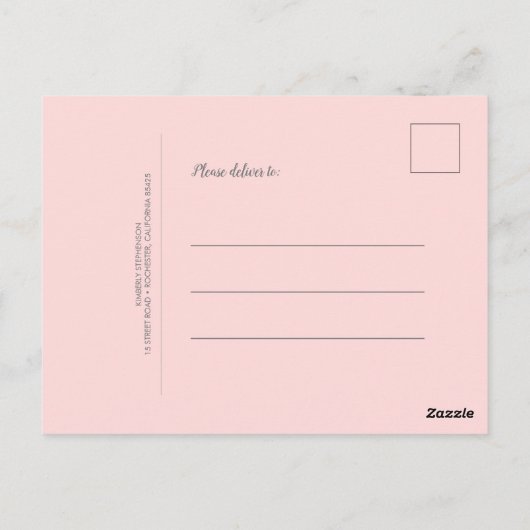 赤面ピンクウォーターカラーフラワーズ誕生日ありがとう ポストカード (裏面)