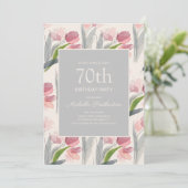 赤面ピンクウォーターカラーフラワーチューリップ70誕生日 招待状 (スタンド正面)