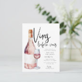 赤面ピンクウォーターカラーフランスのワインブライダルシャワー 招待状 (スタンド正面)