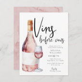 赤面ピンクウォーターカラーフランスのワインブライダルシャワー 招待状 (正面/裏面)