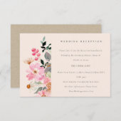赤面ピンクウォーターカラーフローラウェディングレセプション エンクロージャーカード (正面/裏面)