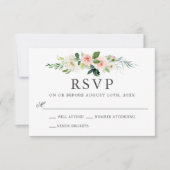 赤面ピンクウォーターカラーフローラウェディングRSVP 招待状 (正面)