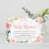 赤面ピンクウォーターカラーフローラガールベビーシャワー 招待状 (スタンド正面)