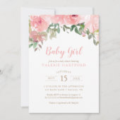 赤面ピンクウォーターカラーフローラガールベビーシャワーInvi 招待状 (正面)